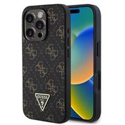 Guess PU Leather 4G Triangle Metal Logo Zadní Kryt pro iPhone 16 Pro Black