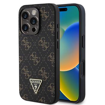 Guess PU Leather 4G Triangle Metal Logo Zadní Kryt pro iPhone 16 Pro Max Black