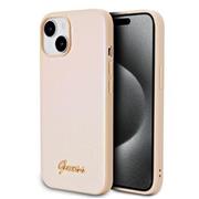 Guess PU Leather Iridescent Metal Script Zadní Kryt pro iPhone 15 Gold