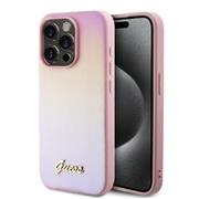 Guess PU Leather Iridescent Metal Script Zadní Kryt pro iPhone 15 Pro Max Pink