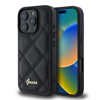 Guess PU Leather Quilted Zadní Kryt pro iPhone 16 Pro Black