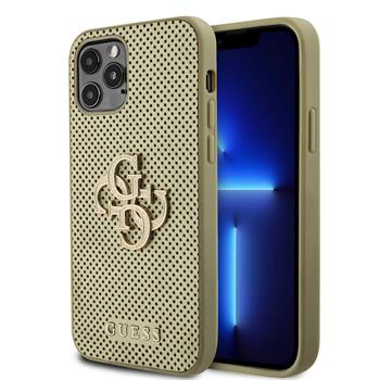 Guess PU Perforated 4G Glitter Metal Logo Zadní Kryt pro iPhone 12/12 Pro Gold