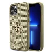 Guess PU Perforated 4G Glitter Metal Logo Zadní Kryt pro iPhone 12/12 Pro Gold