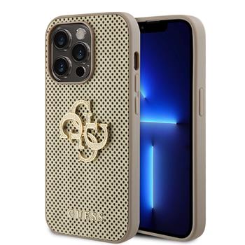 Guess PU Perforated 4G Glitter Metal Logo Zadní Kryt pro iPhone 14 Pro Max Gold