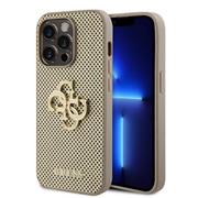 Guess PU Perforated 4G Glitter Metal Logo Zadní Kryt pro iPhone 14 Pro Max Gold