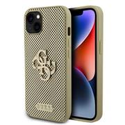 Guess PU Perforated 4G Glitter Metal Logo Zadní Kryt pro iPhone 15 Gold