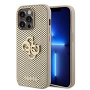 Guess PU Perforated 4G Glitter Metal Logo Zadní Kryt pro iPhone 15 Pro Max Gold