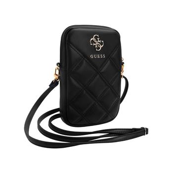 Guess PU Quilted 4G Metal Logo Taška na Telefon se Zipem Black