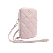 Guess PU Quilted 4G Metal Logo Taška na Telefon se Zipem Pink