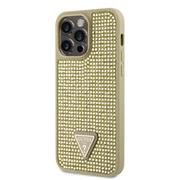 Guess Rhinestones Triangle Metal Logo Kryt pro iPhone 14 Pro Max Gold