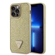 Guess Rhinestones Triangle Metal Logo Kryt pro iPhone 15 Pro Max Gold