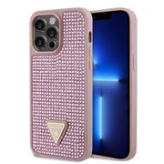 Guess Rhinestones Triangle Metal Logo Kryt pro iPhone 15 Pro Max Pink