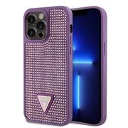 Guess Rhinestones Triangle Metal Logo Kryt pro iPhone 15 Pro Max Purple