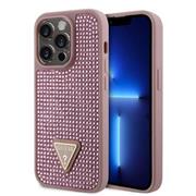 Guess Rhinestones Triangle Metal Logo Kryt pro iPhone 15 Pro Pink