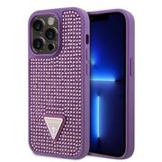 Guess Rhinestones Triangle Metal Logo Kryt pro iPhone 15 Pro Purple