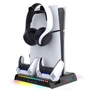 iPega P5S006 Multifunkční Nabíjecí RGB Stojan s Chlazením pro PS5 Slim Black