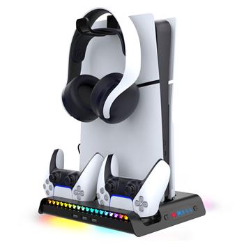 iPega P5S006H Multifunkční Nabíjecí RGB Stojan s Chlazením pro PS5 Slim Black