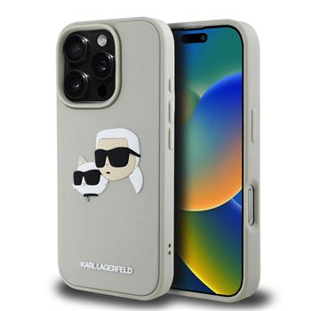 Karl Lagerfeld 3D Rubber Double Heads Zadní Kryt pro iPhone 16 Pro Beige