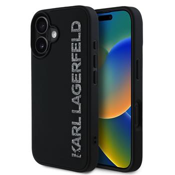 Karl Lagerfeld 3D Rubber Glitter Logo Zadní Kryt pro iPhone 16 Black