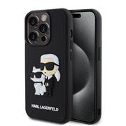 Karl Lagerfeld 3D Rubber Karl and Choupette Zadní Kryt pro iPhone 15 Pro Black