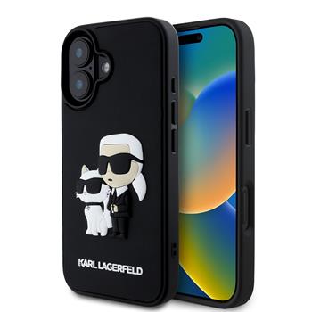 Karl Lagerfeld 3D Rubber Karl and Choupette Zadní Kryt pro iPhone 16 Black