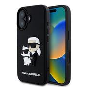 Karl Lagerfeld 3D Rubber Karl and Choupette Zadní Kryt pro iPhone 16 Black