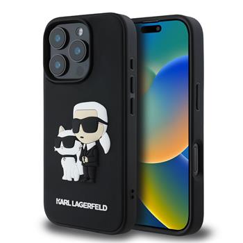 Karl Lagerfeld 3D Rubber Karl and Choupette Zadní Kryt pro iPhone 16 Pro Black