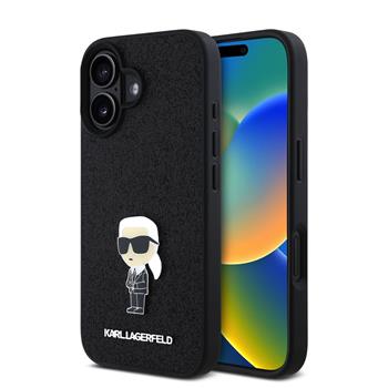 Karl Lagerfeld Fixed Glitter Metal Ikonik Zadní Kryt pro iPhone 16 Black