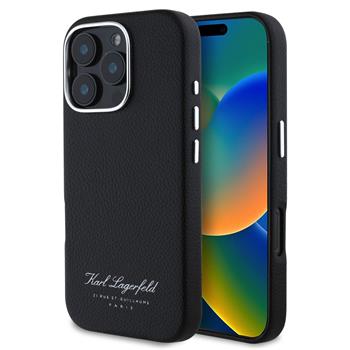 Karl Lagerfeld Grained PU Hotel RSG Zadní Kryt pro iPhone 16 Pro Max Black