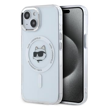 Karl Lagerfeld IML Choupette Head Metal Frame MagSafe Zadní Kryt pro iPhone 15 Transparent