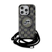 Karl Lagerfeld IML Monogram Crossbody K&CH Heads MagSafe Zadní Kryt pro iPhone 15 Pro Black