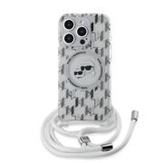 Karl Lagerfeld IML Monogram Crossbody K&CH Heads MagSafe Zadní Kryt pro iPhone 15 Pro Transparent