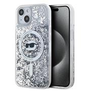 Karl Lagerfeld Liquid Glitter Choupette Head Magsafe Zadní Kryt pro iPhone 15 Transparent