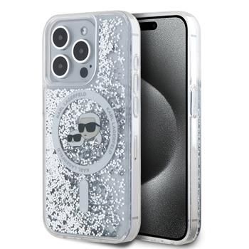 Karl Lagerfeld Liquid Glitter Karl and Choupette Heads MagSafe Zadní Kryt pro iPhone 15 Pro Transparent