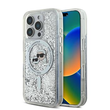 Karl Lagerfeld Liquid Glitter Karl and Choupette Heads MagSafe Zadní Kryt pro iPhone 16 Pro Max Transparent