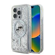 Karl Lagerfeld Liquid Glitter Karl and Choupette Heads MagSafe Zadní Kryt pro iPhone 16 Pro Transparent