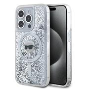 Karl Lagerfeld Liquid Glitter Karl Head MagSafe Zadní Kryt pro iPhone 15 Pro Max Transparent