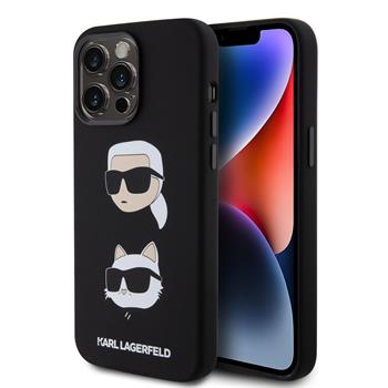 Karl Lagerfeld Liquid Silicone Karl and Choupette Heads Zadní Kryt pro iPhone 15 Pro Max Black