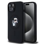 Karl Lagerfeld Liquid Silicone Karl and Choupette Magsafe Zadní Kryt pro iPhone 14 Black