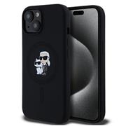 Karl Lagerfeld Liquid Silicone Karl and Choupette Magsafe Zadní Kryt pro iPhone 15 Black