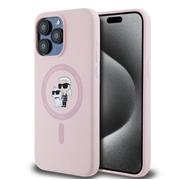 Karl Lagerfeld Liquid Silicone Karl and Choupette Magsafe Zadní Kryt pro iPhone 15 Pro Pink