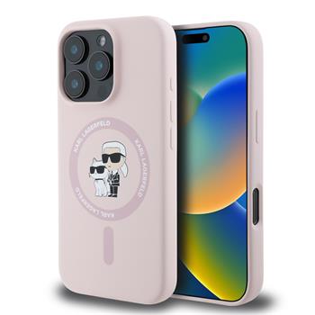 Karl Lagerfeld Liquid Silicone Karl and Choupette MagSafe Zadní Kryt pro iPhone 16 Pro Max Pink