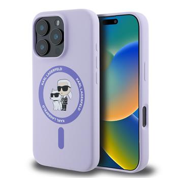 Karl Lagerfeld Liquid Silicone Karl and Choupette MagSafe Zadní Kryt pro iPhone 16 Pro Purple