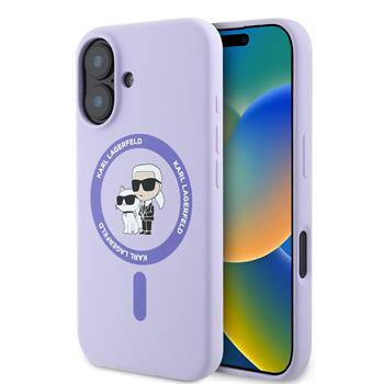 Karl Lagerfeld Liquid Silicone Karl and Choupette MagSafe Zadní Kryt pro iPhone 16 Purple