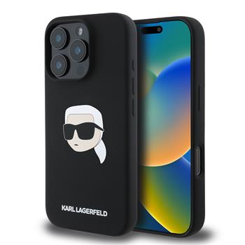 Karl Lagerfeld Liquid Silicone Karl Head MagSafe Zadní Kryt pro iPhone 16 Pro Max Black