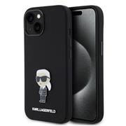 Karl Lagerfeld Liquid Silicone Metal Ikonik Zadní Kryt pro iPhone 15 Black