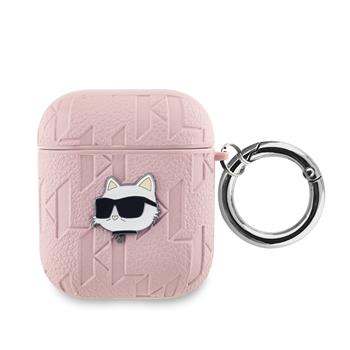 Karl Lagerfeld PU Embossed Choupette Head Pouzdro pro AirPods 1/2 Pink