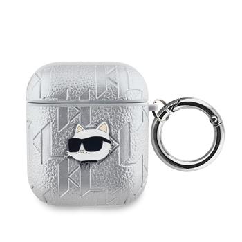 Karl Lagerfeld PU Embossed Choupette Head Pouzdro pro AirPods 1/2 Silver