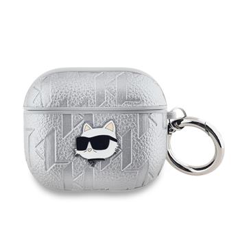 Karl Lagerfeld PU Embossed Choupette Head Pouzdro pro AirPods 3 Silver