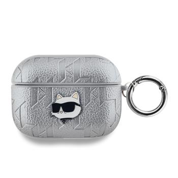 Karl Lagerfeld PU Embossed Choupette Head Pouzdro pro AirPods Pro Silver